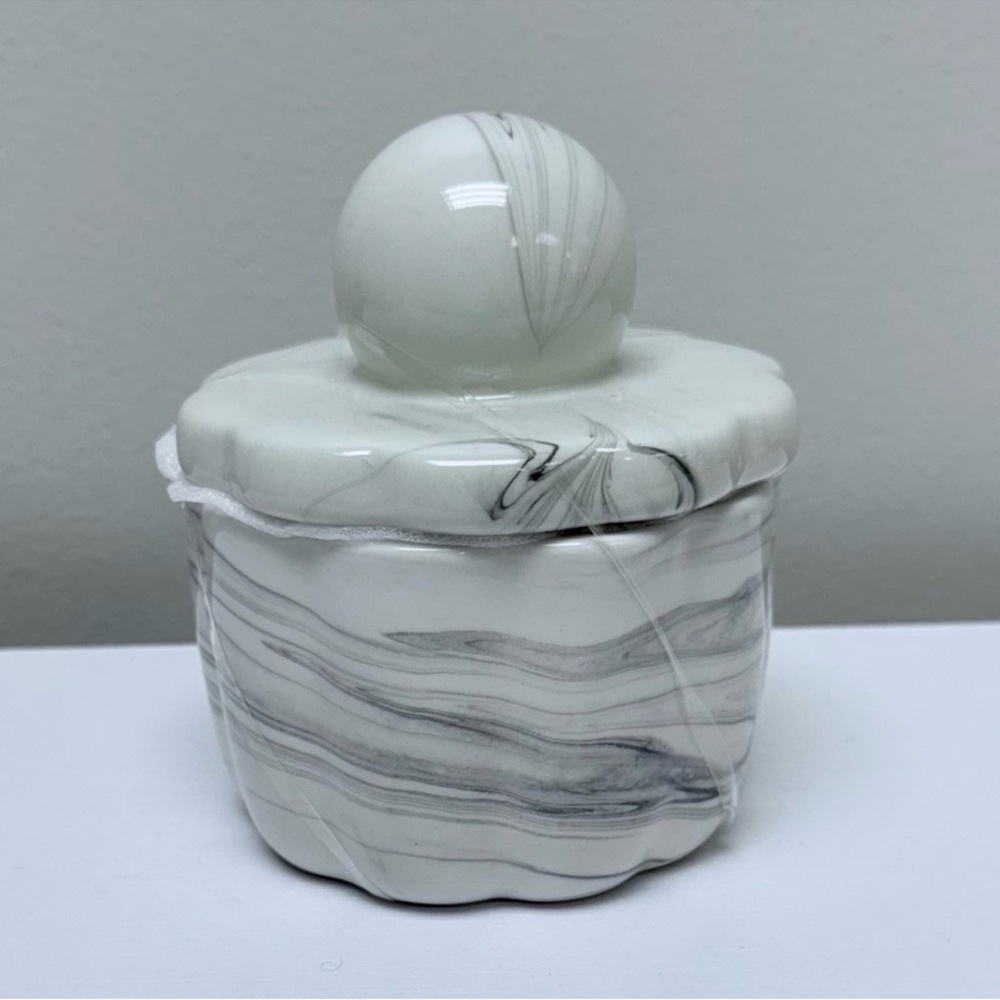 New! Target Bullseye Playground Ceramic Jar w/ Lid, Black & White Marble Finish